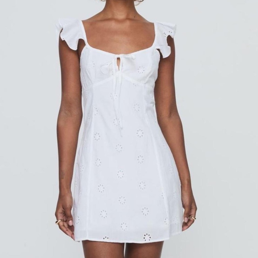 Princess Polly White Eyelet Tie-Front Mini Dress
